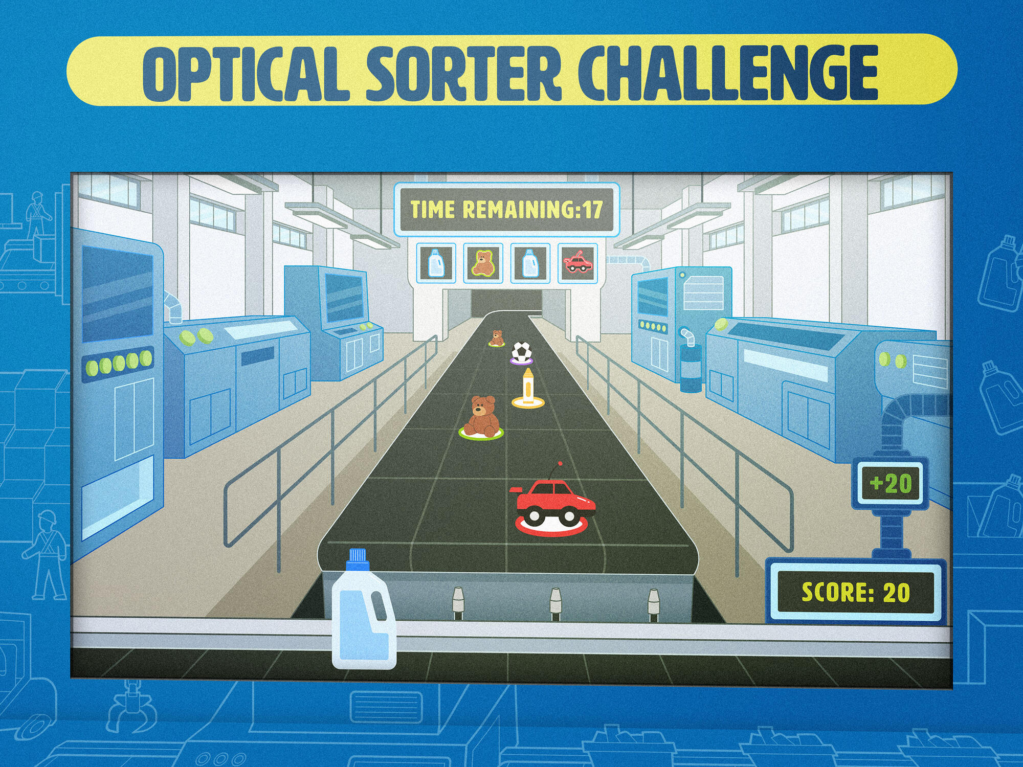 Game UI and vector environment illustration for IX Labs, organizer of the interactive exhibition Science World by Recycle BC