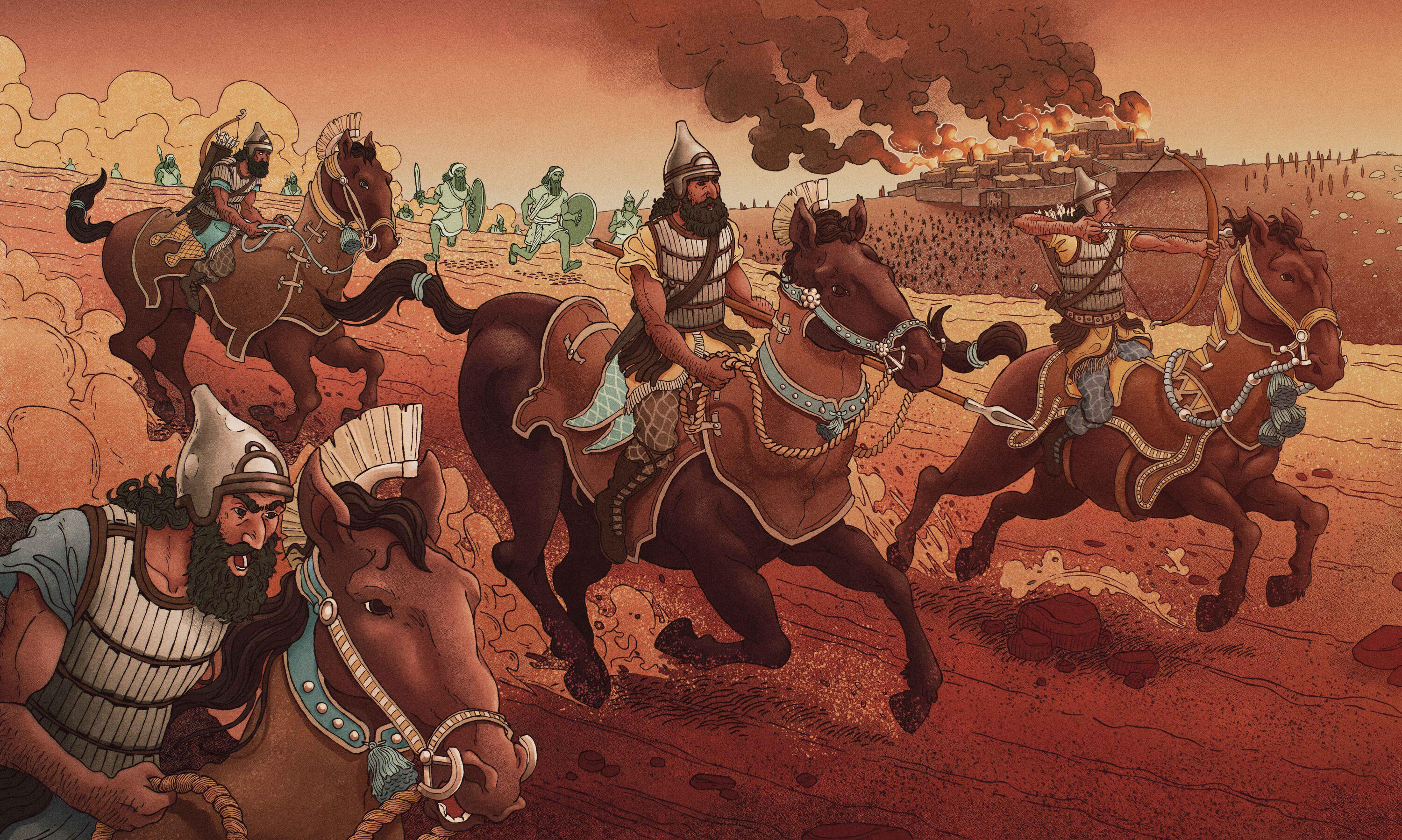 Biblical illustration based on the Book of Habakkuk, depicting Babylonian cavalry advancing