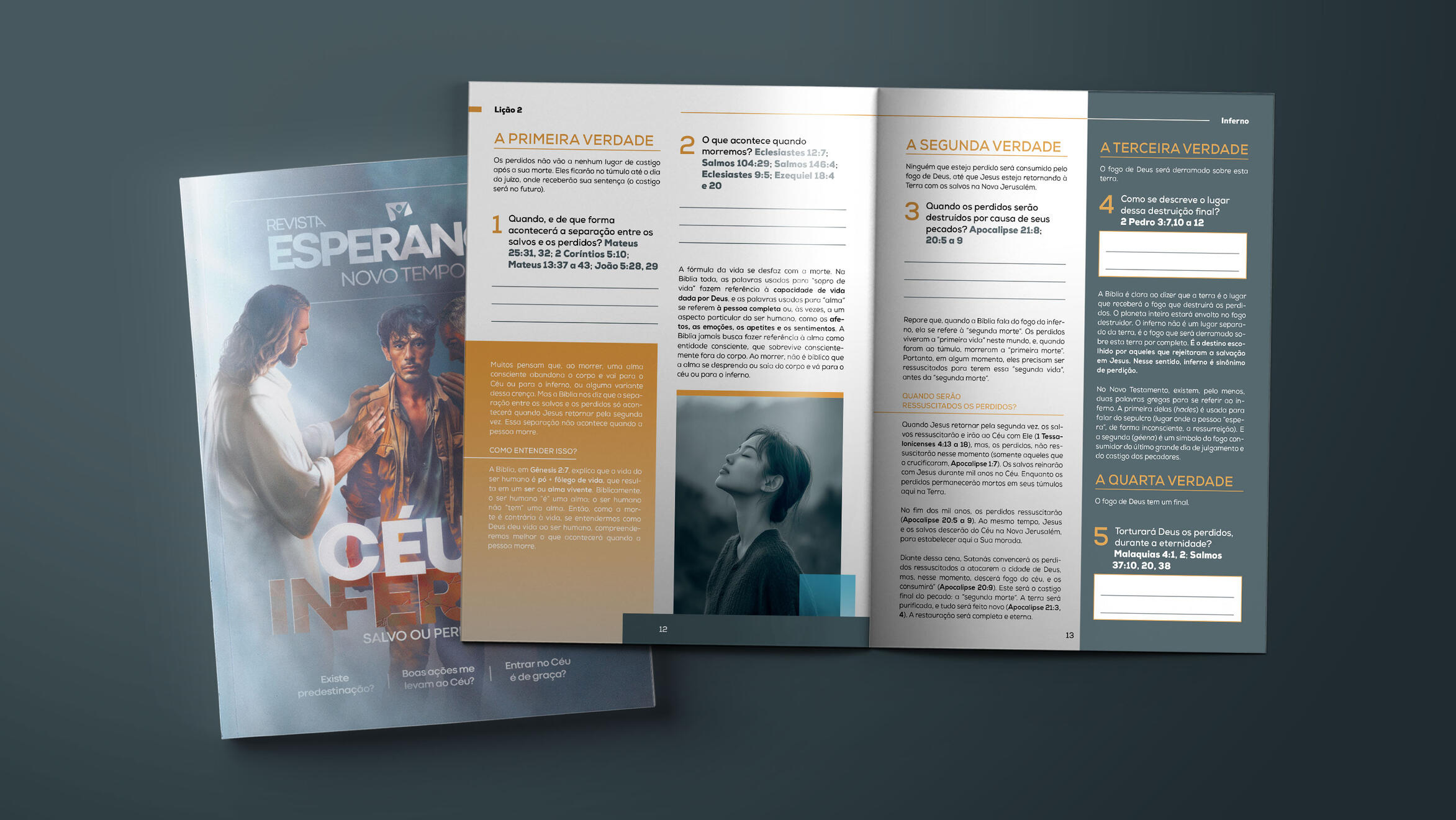Editorial design and layout for the magazine Céu ou Inferno by Rede Novo Tempo de Comunicação